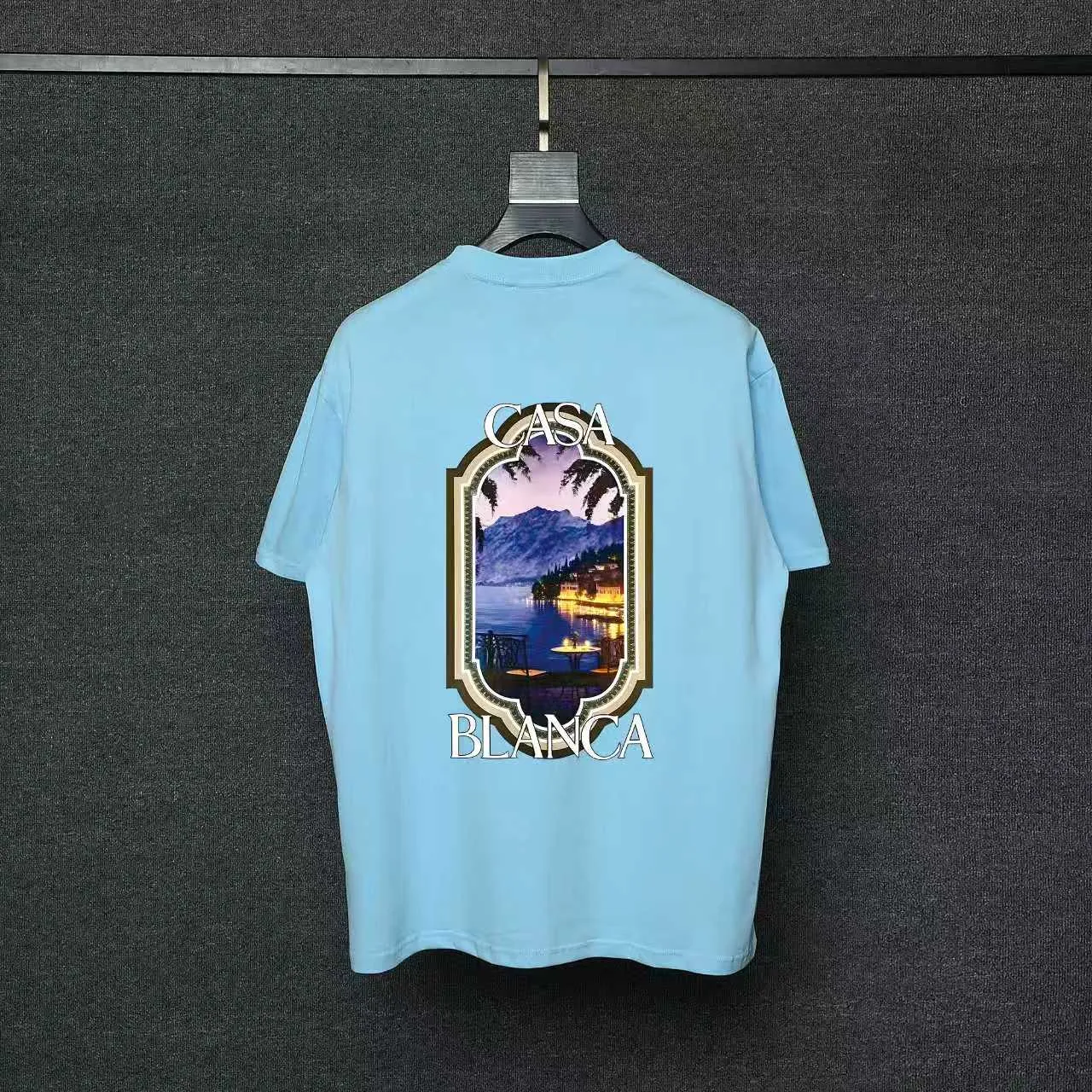 26ss CASABLANCA original printing process short-sleeved T-shirt original development using high-density double yarn pure cotton fabric upper body soft and comfortable color Black White Dark Green color Orange Pink Blue Royal Blue color cigarette powder 8 colors Sizes S M L XL